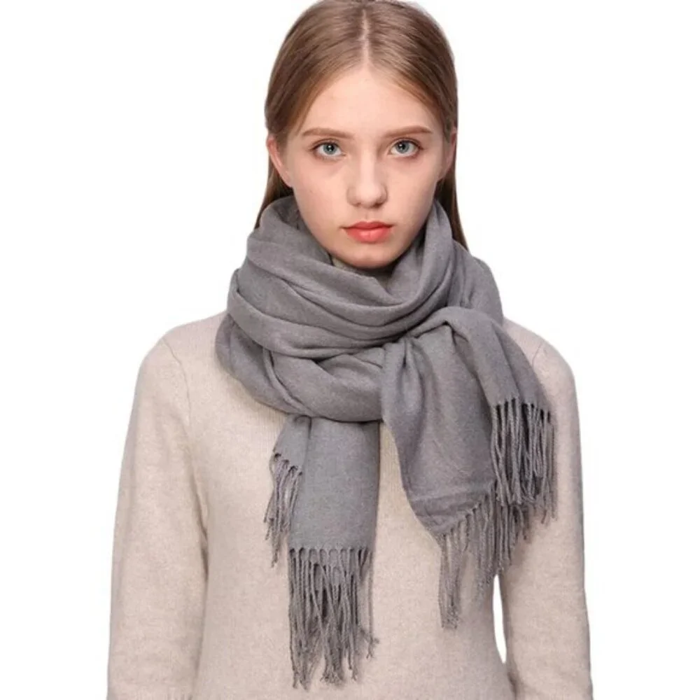 ⚡Women's Gray Pashmina Shawls Evening Dress Bridesmaid Winter Warm Long Scarf